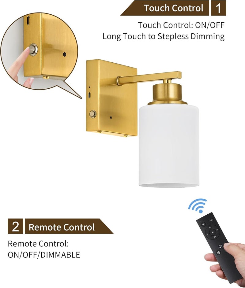 Rayogale Rechargeable Wall Sconce, Gold Battery Operated Wall Sconce Set of 2 with Timer Function, Easy Install Dimmable Wireless Wall Lamps for Living Room, Bedroom, Hallway, Entryway Decor 3000K - Image 3